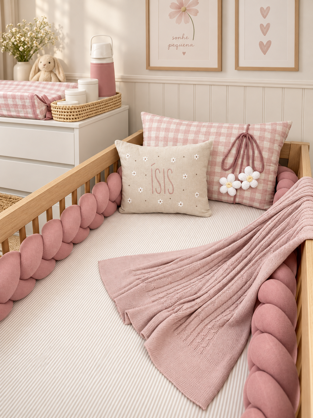 kit-berco-para-quarto-de-bebe-rosa-flor-margarida-vichy