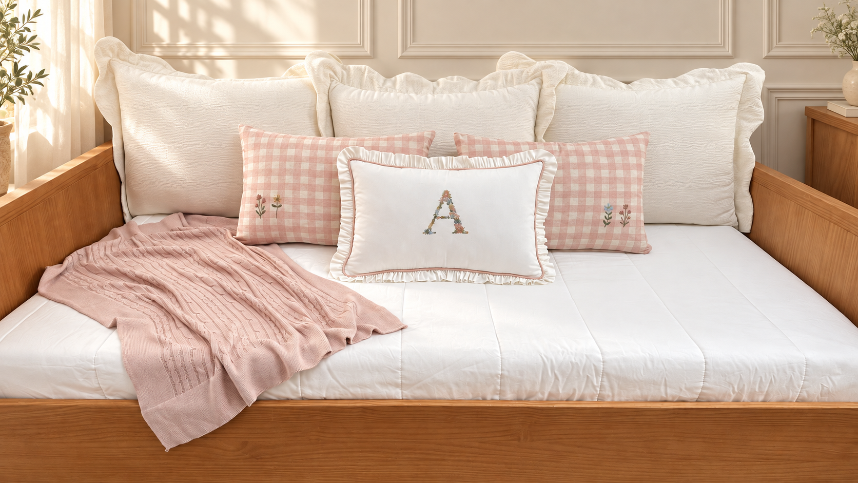 kit-cama-auxiliar-para-quarto-de-bebê-quarto-de-menina-xadrez-rosa